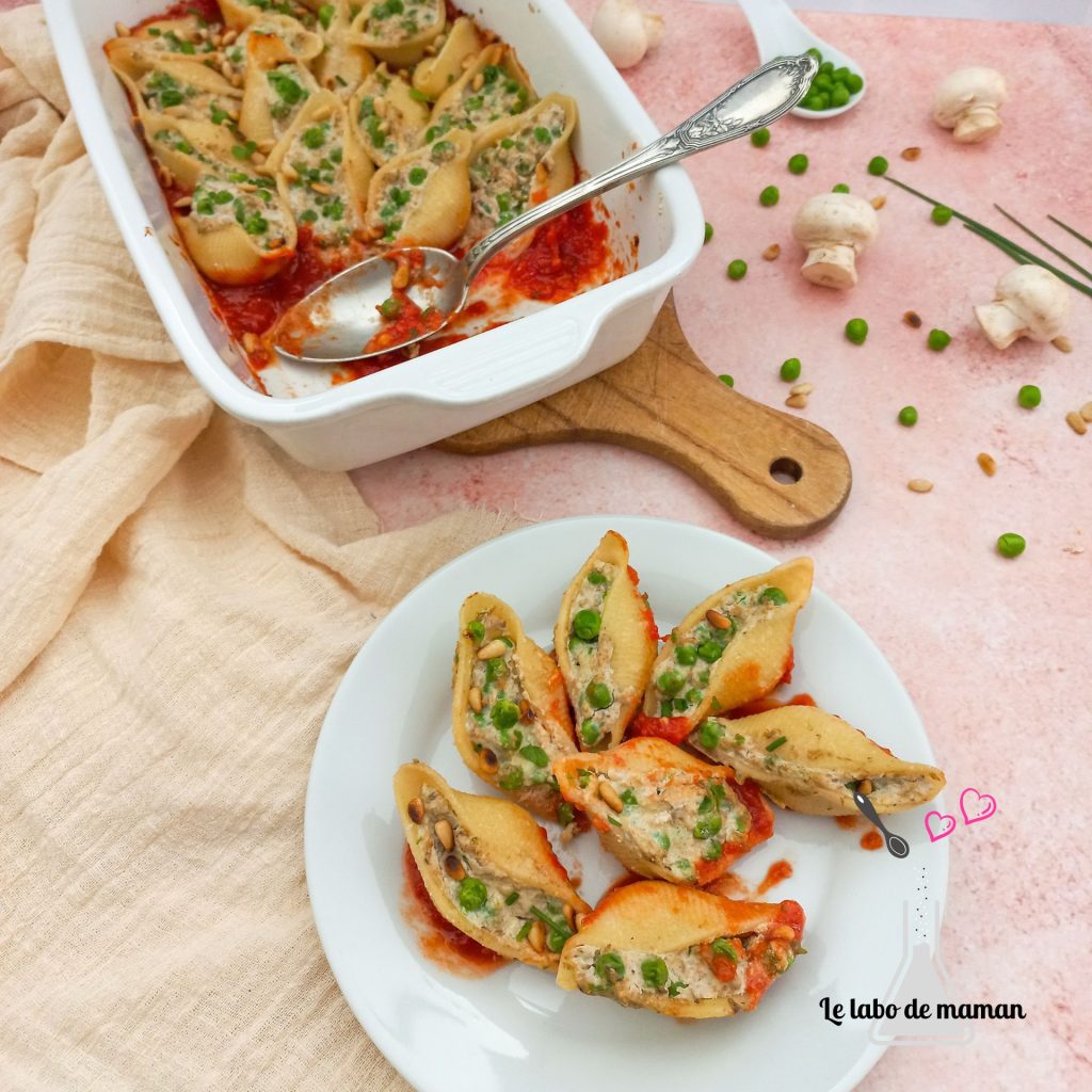 Conchiglioni farcis aux petits pois et champignons (1)